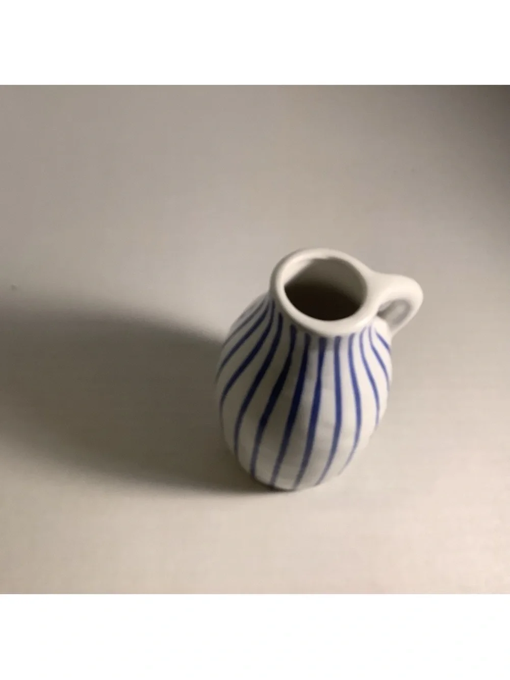 IKEA White Ceramic Vase with Blue Hand-Painted Stripes